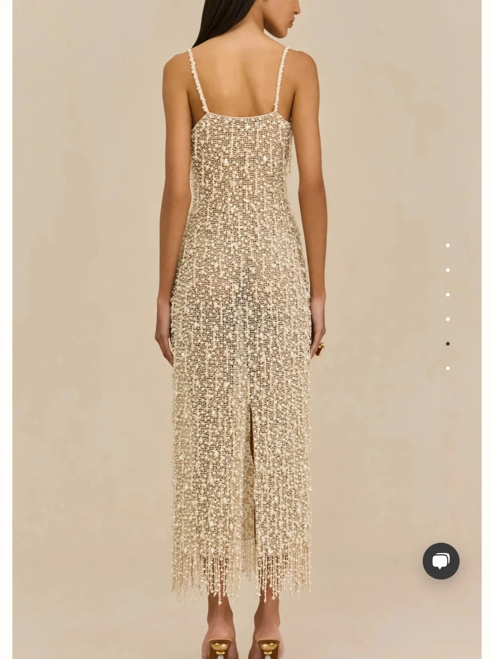 cult gaia ginevra gown- Ivory Beaded Fringe Midi Dress - Picture 2 of 6